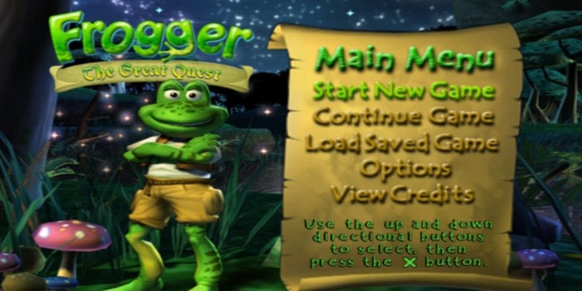 Frogger game menu. 