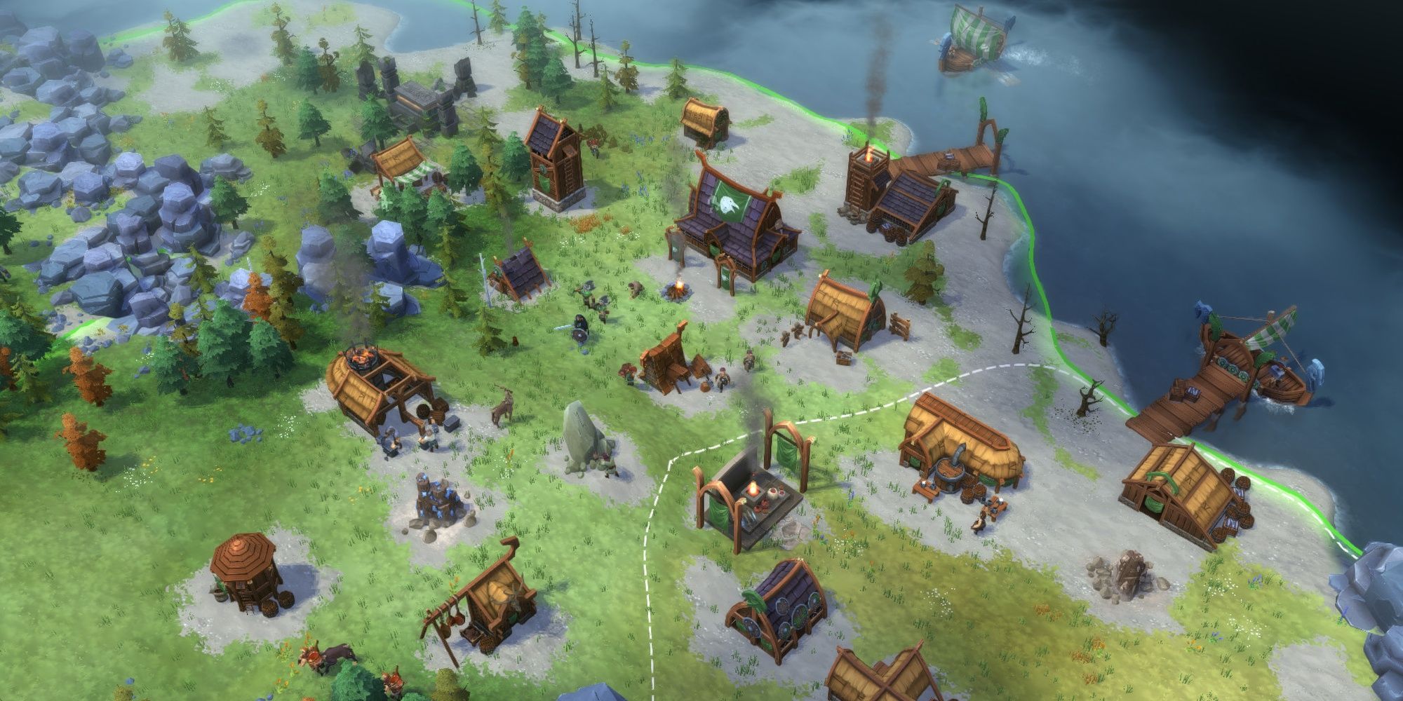 The map from Northgard, displaying a small seaside village.