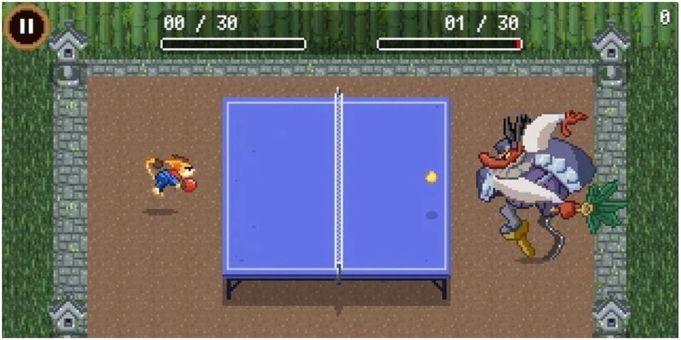 Table Tennis Sporting Event From The Google Doodle Champion Island Games Featuring Lucky the Cat and the Legendary Champion Tengu Facing Off 
