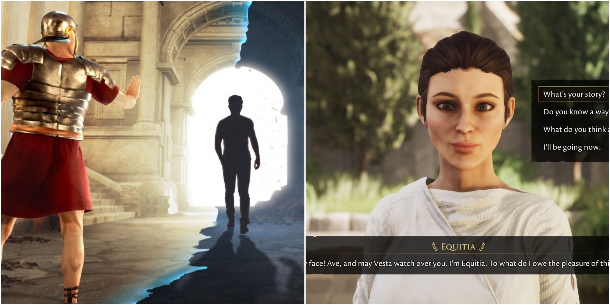 The Forgotten City Featured split image centurion with dialogue gameplay