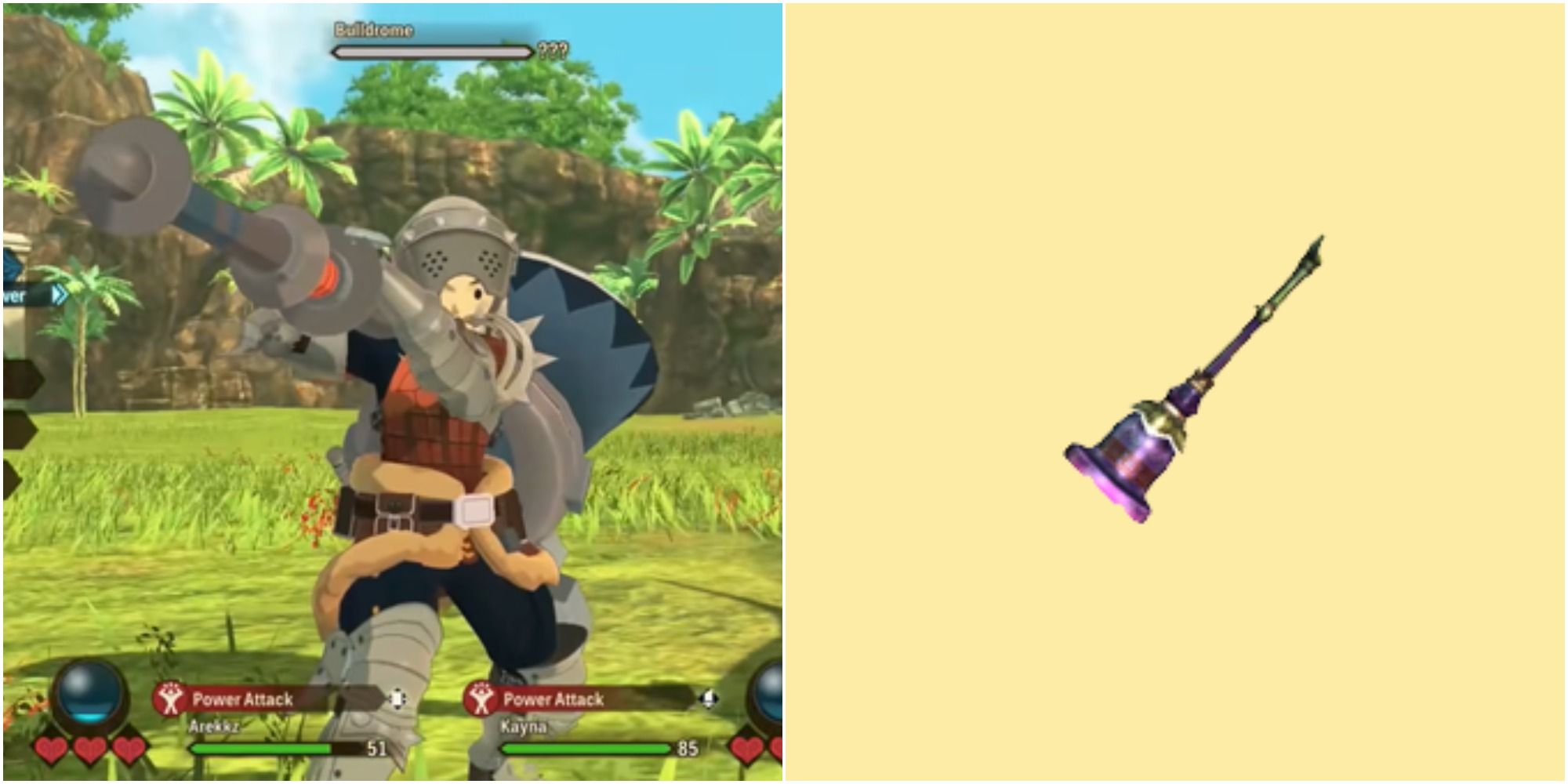 Hunting horn in battle and Dreadqueen Horn in Monster Hunter Stories 2