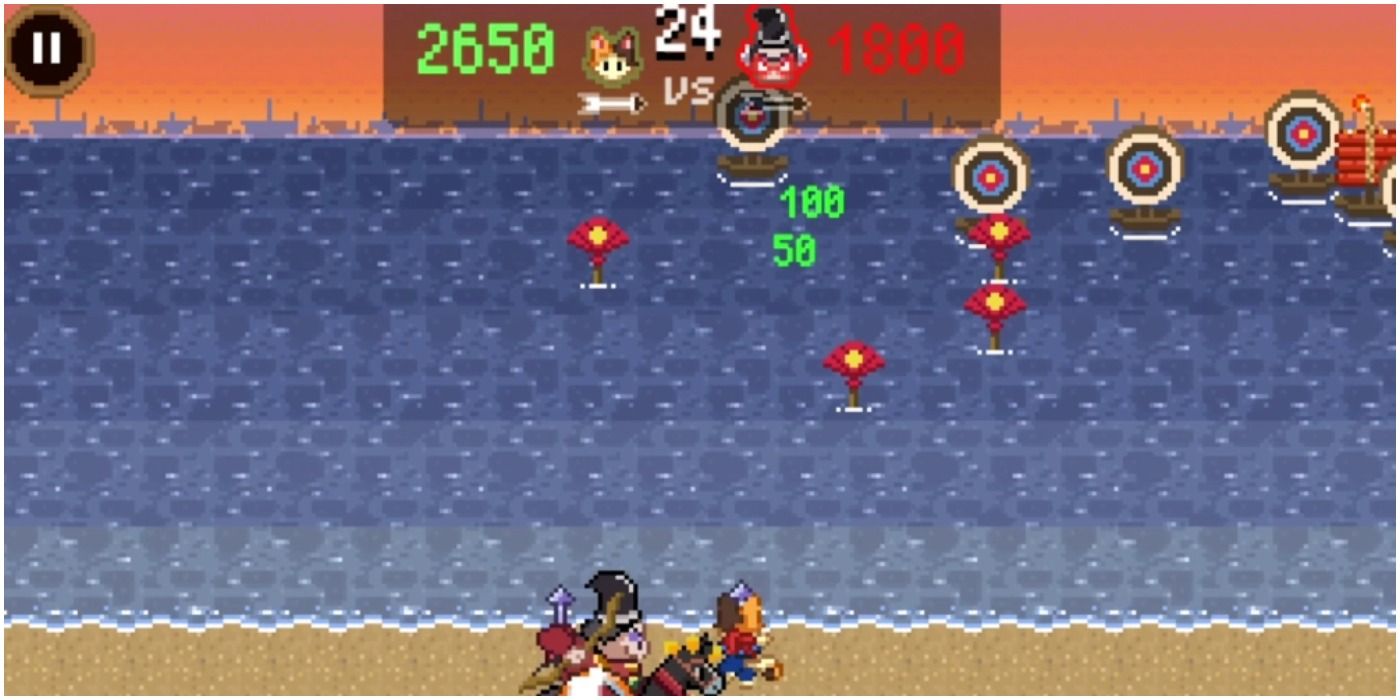 Archery Sporting Event From Google Doodle Champion Island Games Featuring Lucky the Cat and Legendary Champion Yoichi 