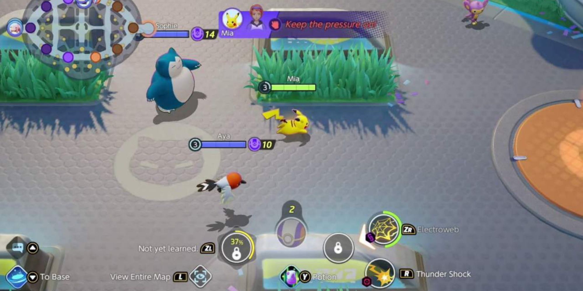 snorlax and pikachu next to grass in pokemon unite