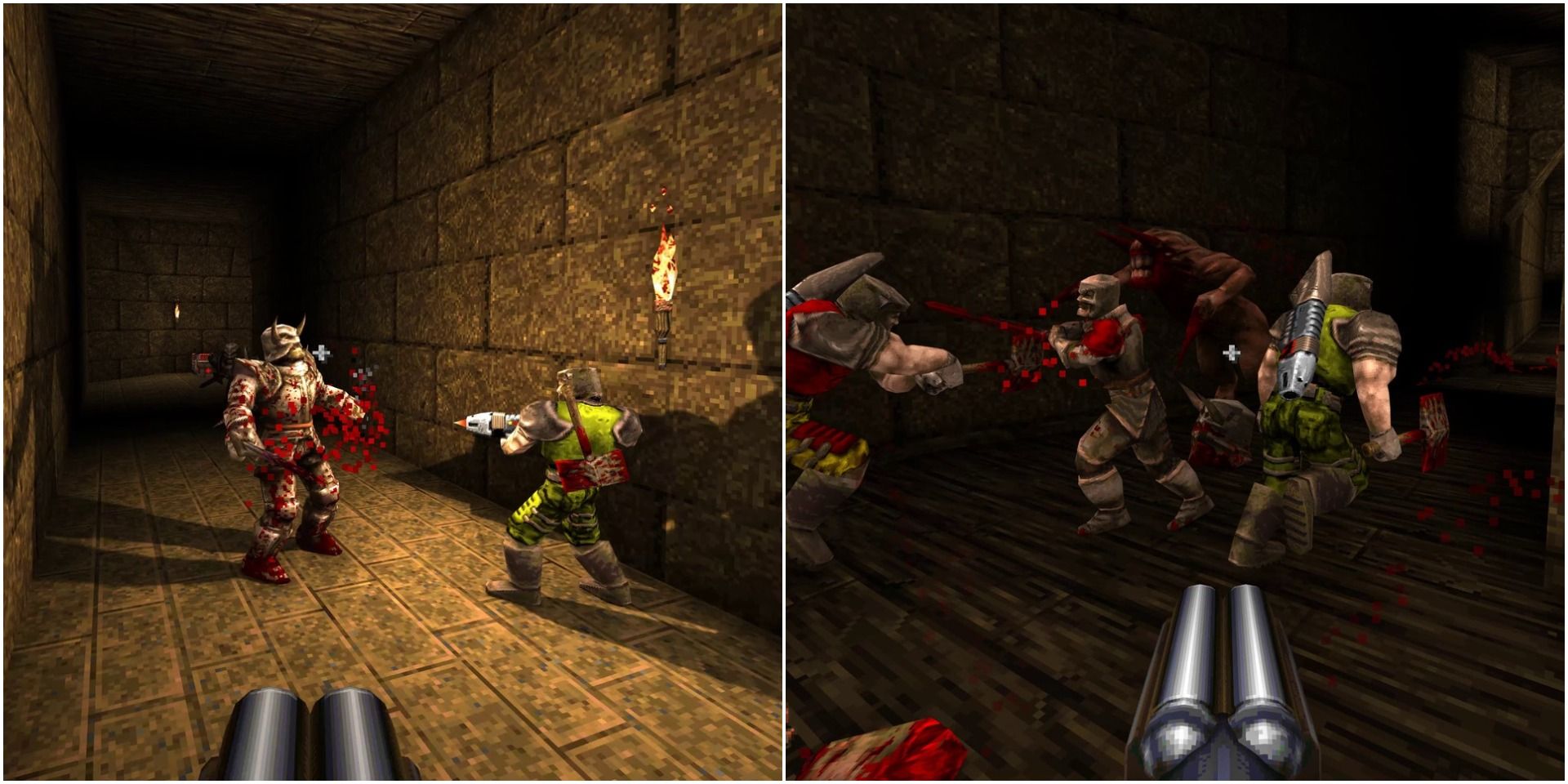 A collage showing gameplay from Quake