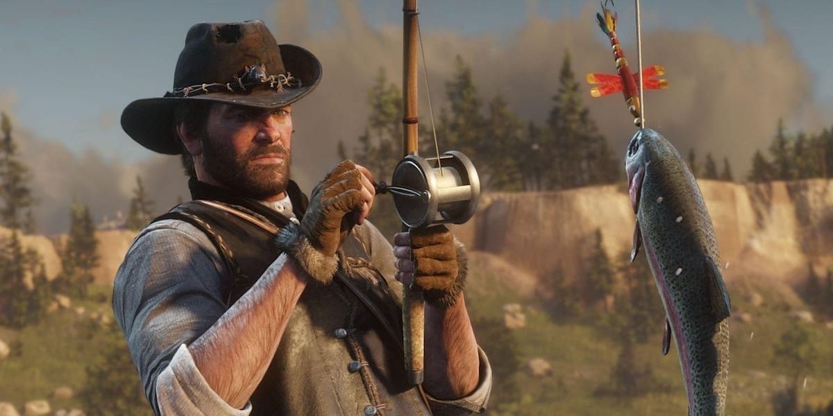 Arthur Morgan Fishing in Red Dead Redemption 2.