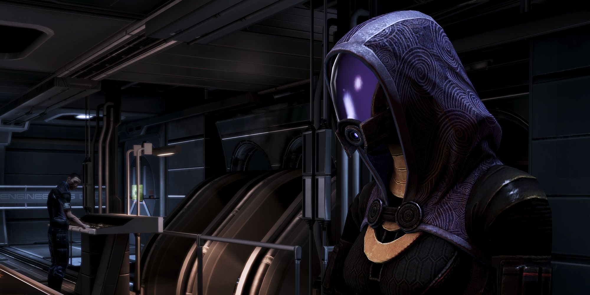  Mass Effect 2 Tali'Zorah stands in the engine room of the Normandy