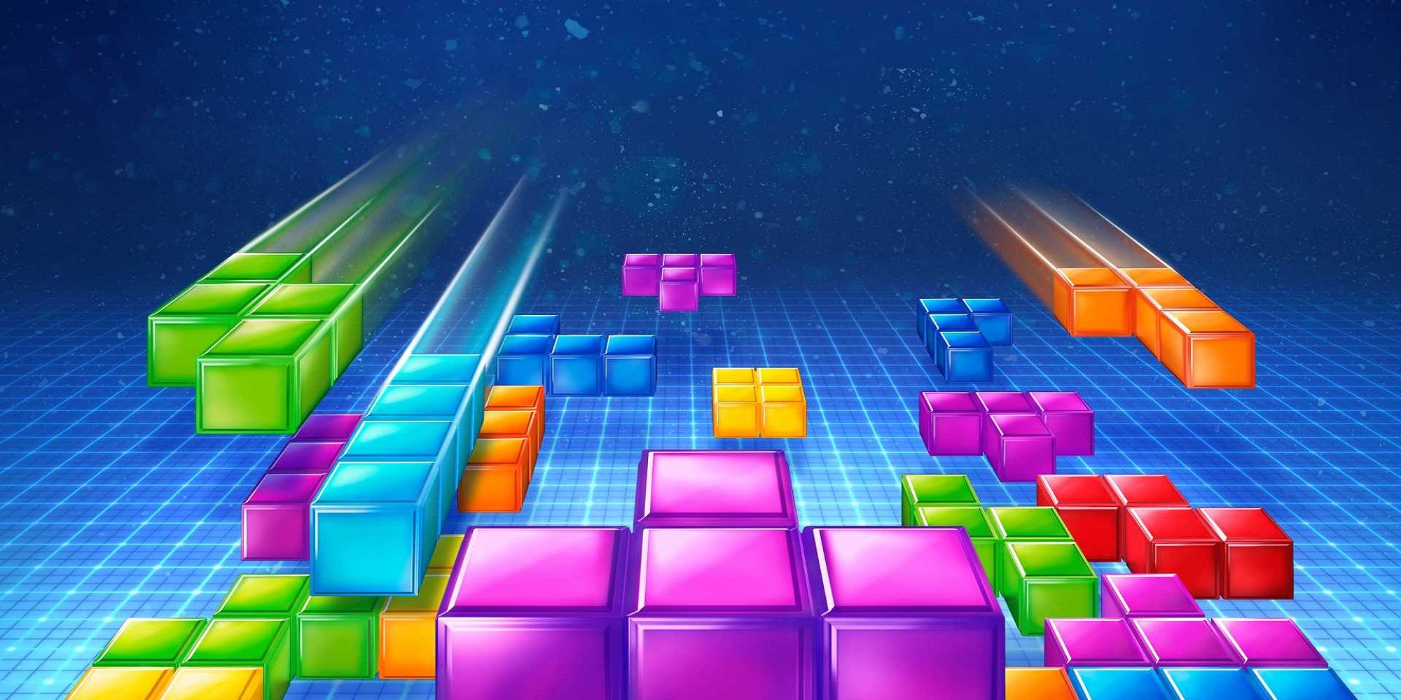 Tetrominoes falling from the sky in Tetris