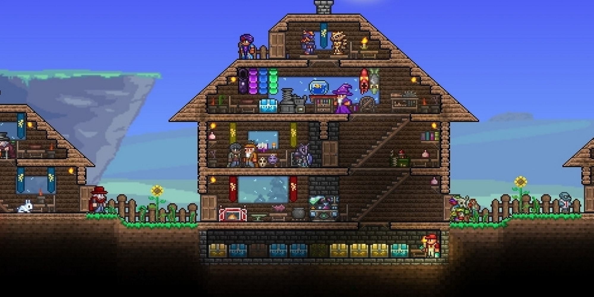 A house full of residents in Terraria