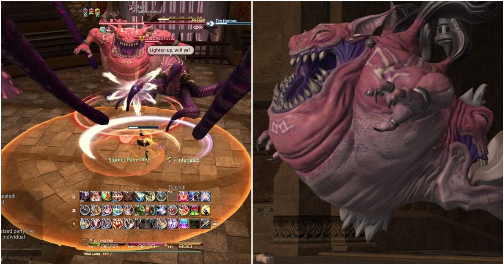 Split image of boss fight and Typhon.