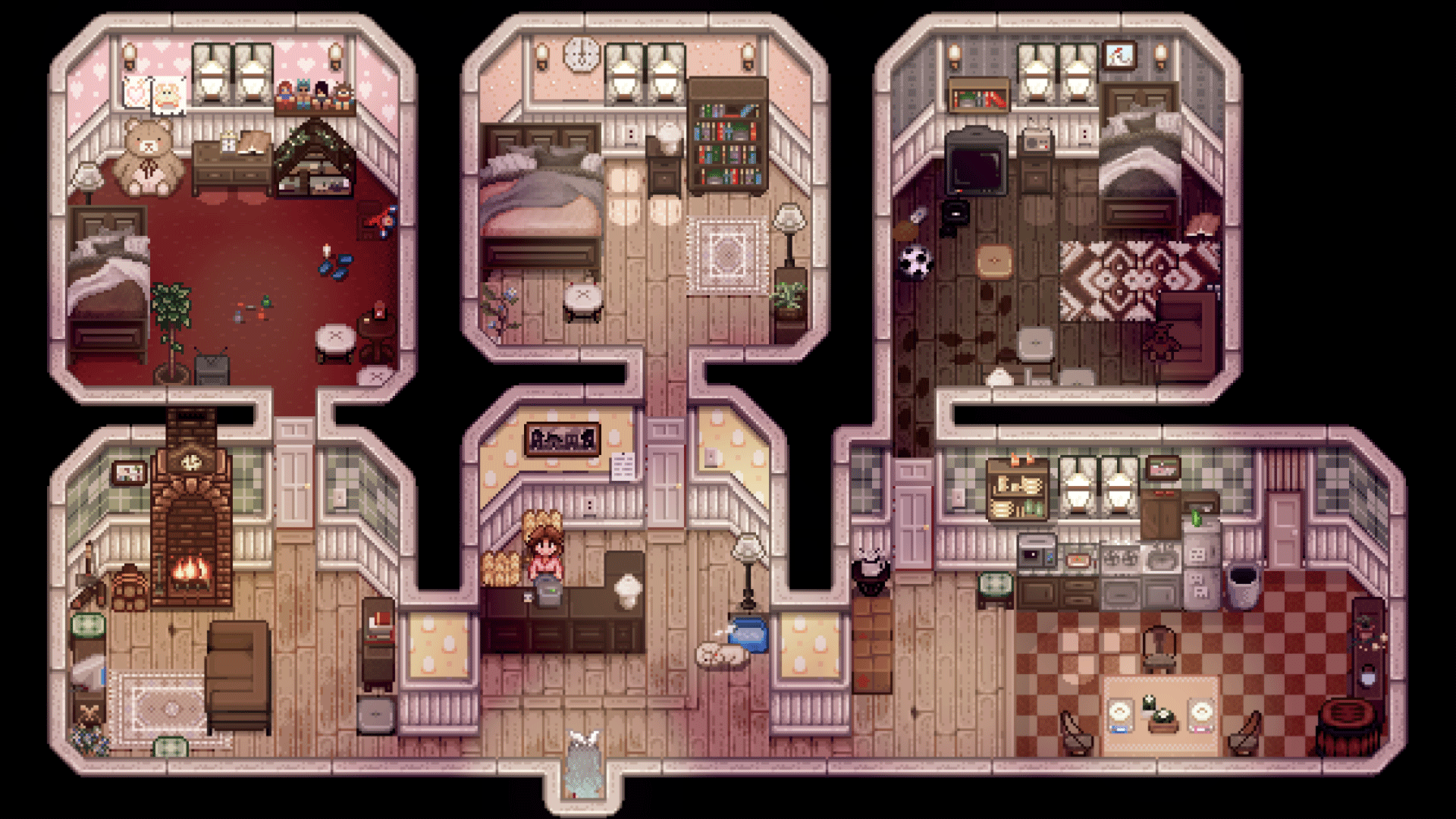 Marnie's Ranch now has a more neutral, white and brown color palette. Marnie mans the counter, as per usual