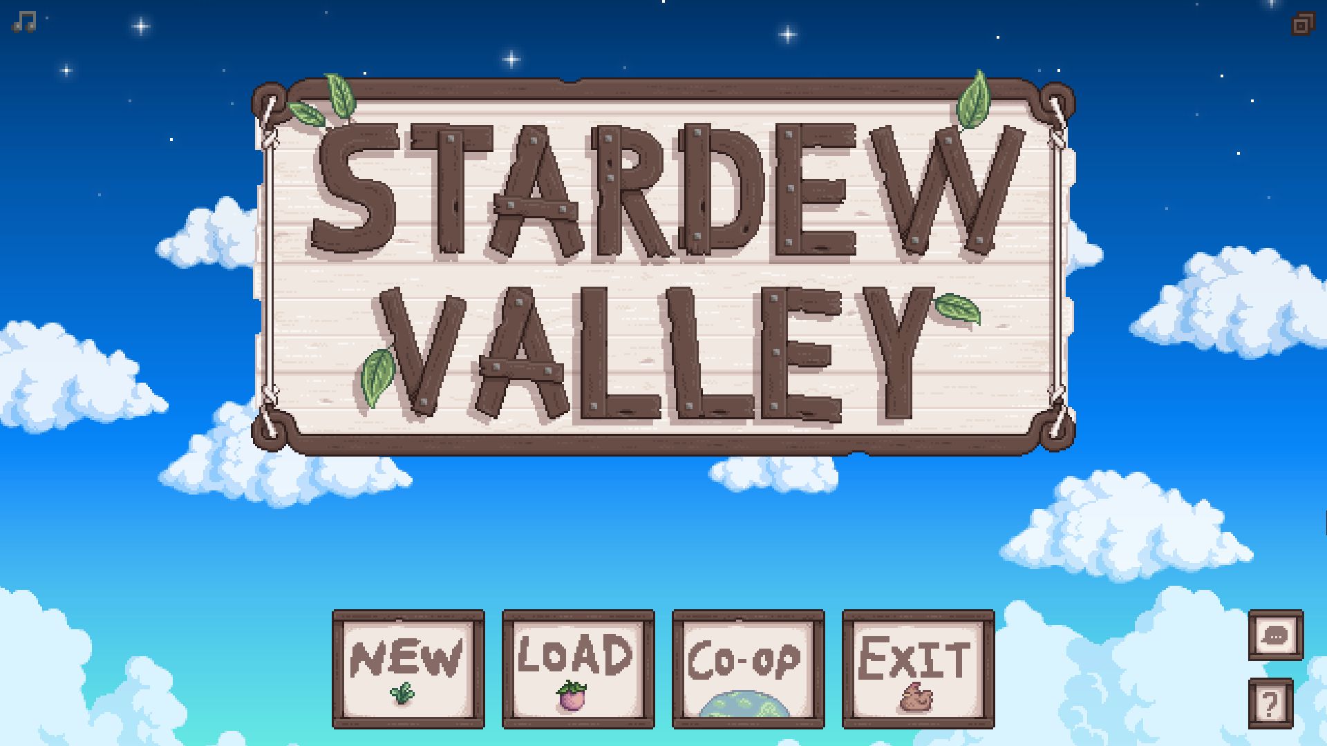 The Stardew Valley start menu is now brown and white, instead of its original orange-brown variant