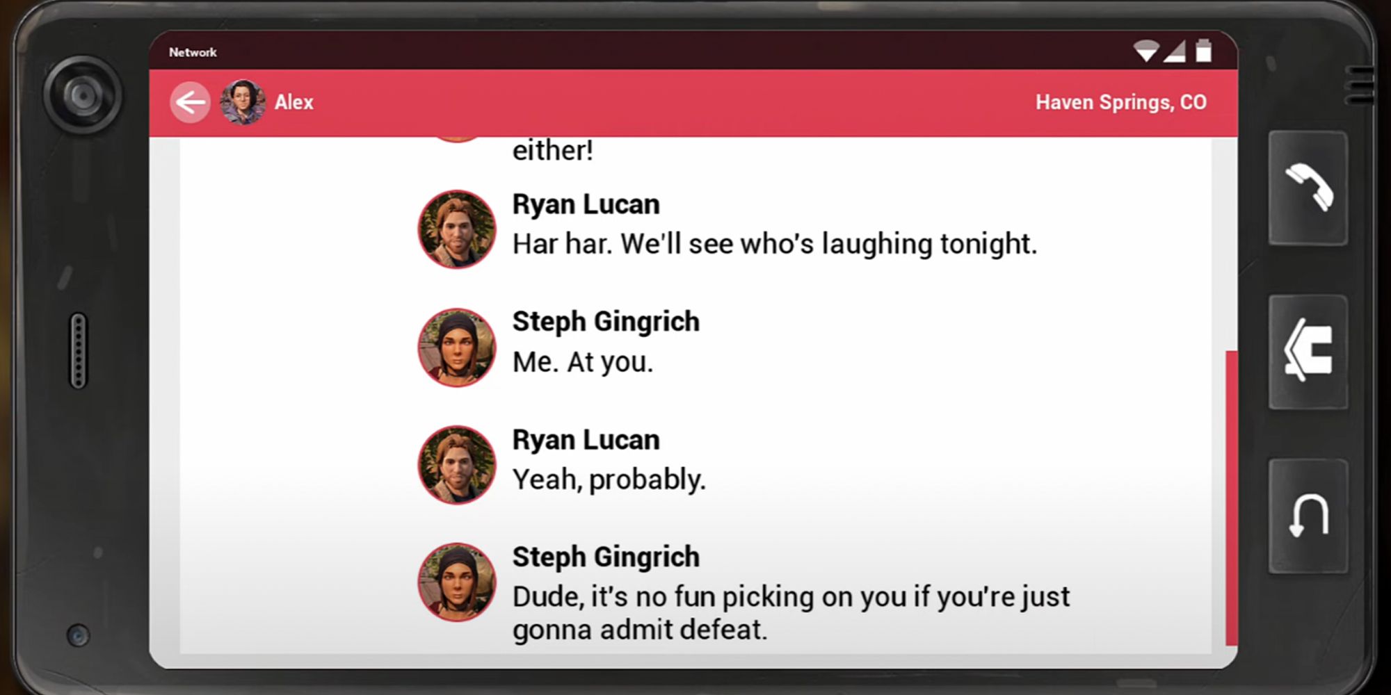 Comments on a in-game Social Media Site displayed on a phone
