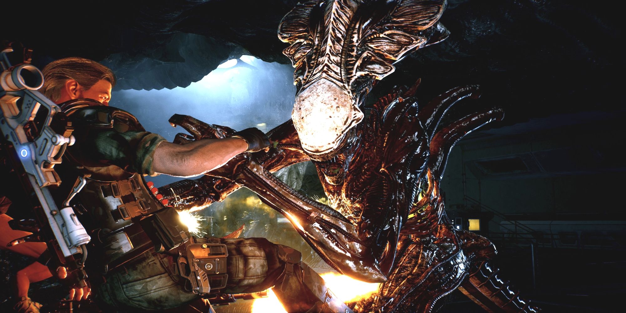 A Demolisher fights a Xenomorph in Aliens: Fireteam Elite 