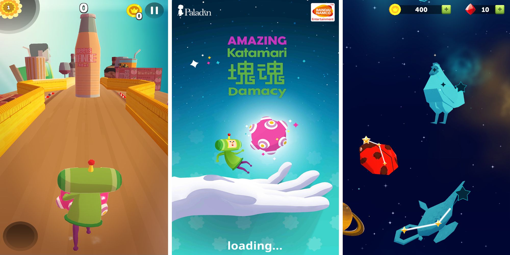 Gameplay of Amazing Katamari Damacy as well as loading screens.