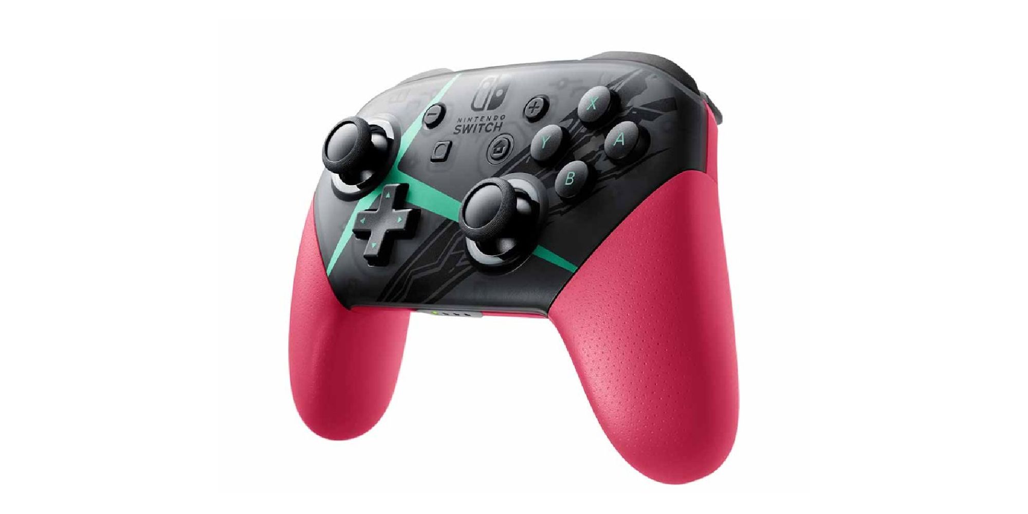 Switch Accessories close up of a Xenoblade Chronicles 2 Pro Controller with a black body and pink handles