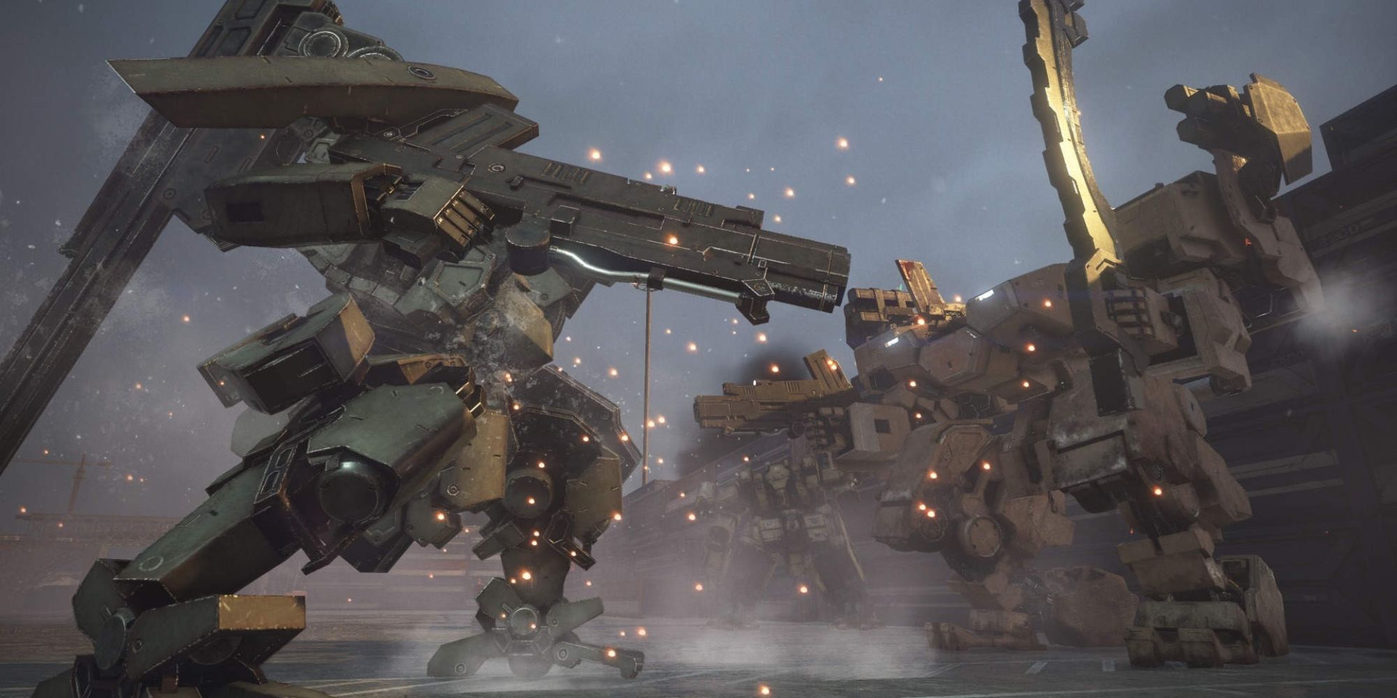 Best Vehicles two giant mechs from Left Alive fighting each other on an abandoned dock