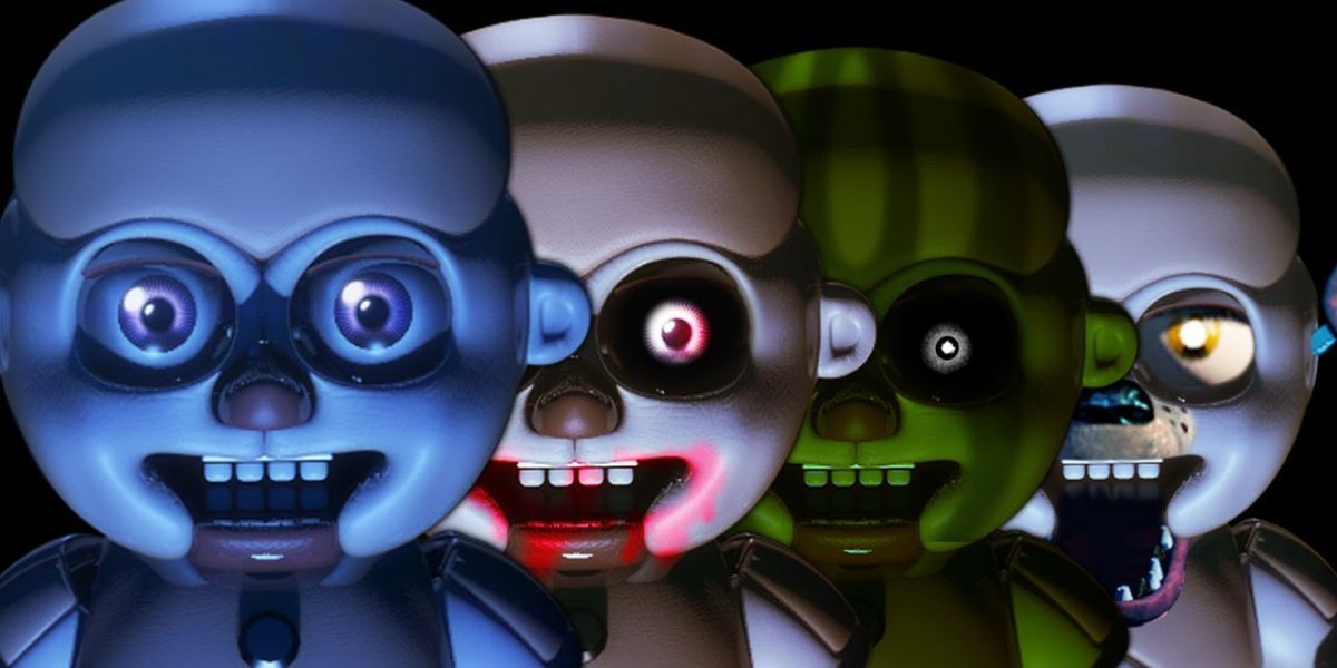 Five Nights At Freddy's Sister Location - Four Variants Of Bidybad Standing In A Row