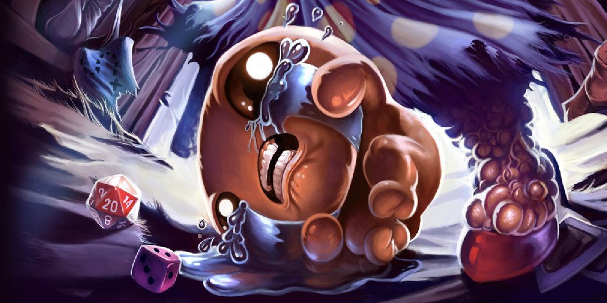 Binding of Isaac, Isaac crying underneath his mother with dice on the floor