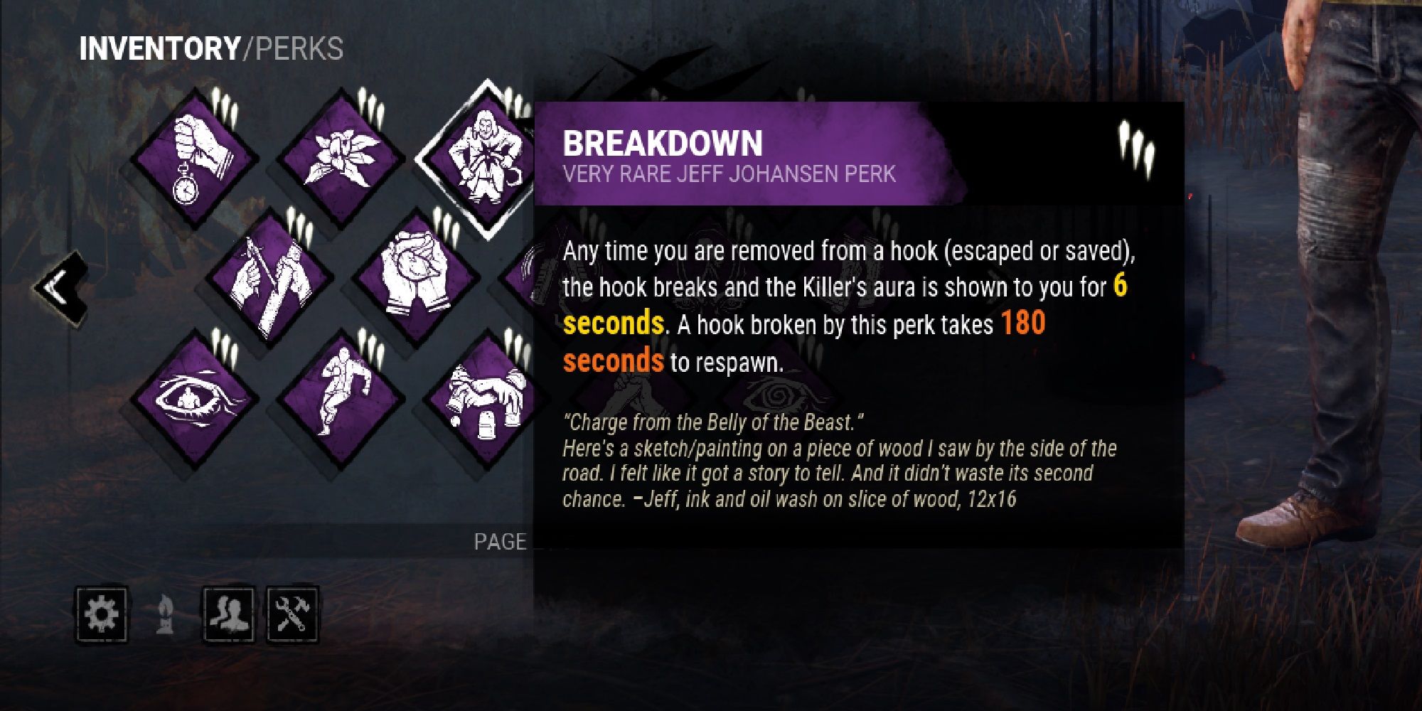 Breakdown Dead By Daylight Perk Screenshot Of Description In Survivor Loadout