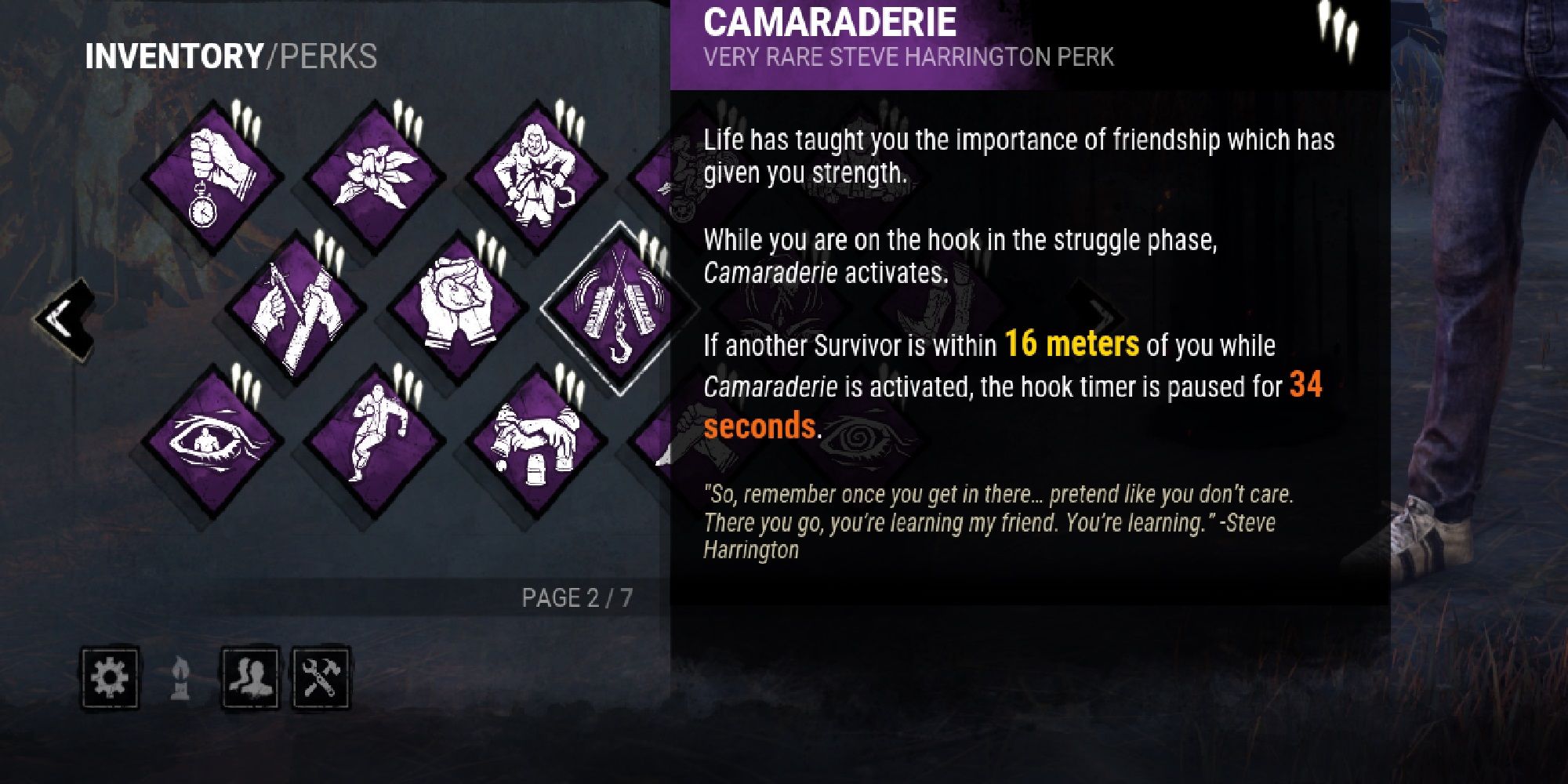 Camaraderie Dead By Daylight Perk Screenshot Of Description In Survivor Loadout Menu