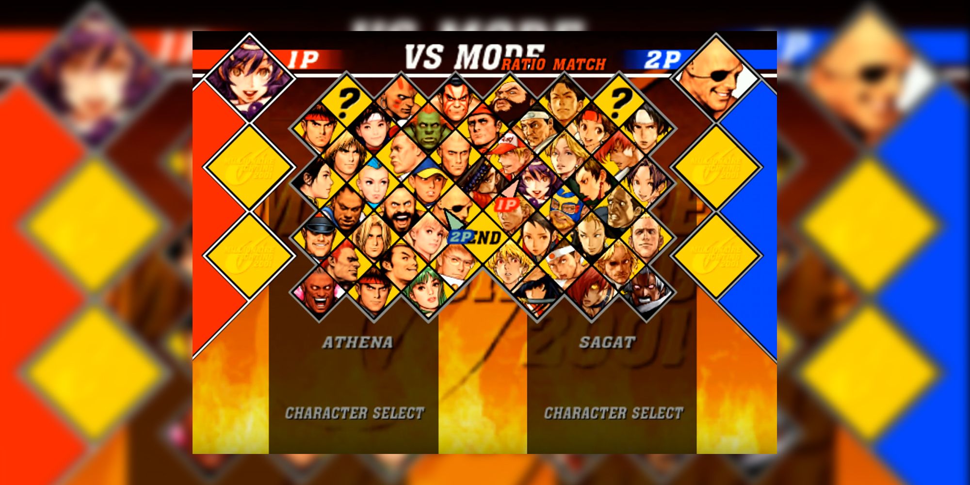 The Character Select Screen for Capcom vs. SNK 2: Mark of the Millenium 2001