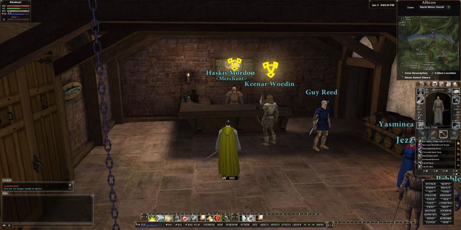 The player interacting with other NPCs on a table.