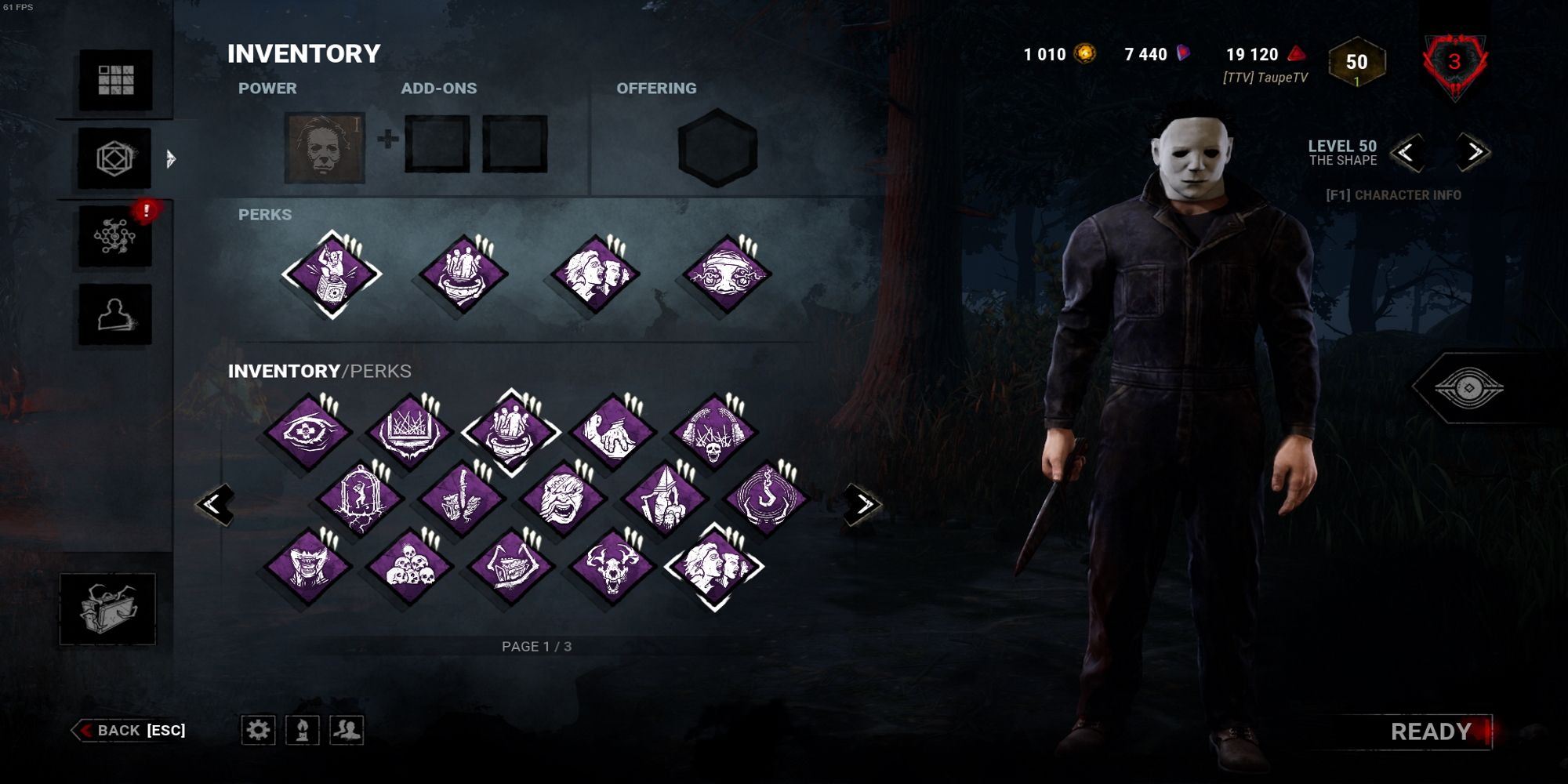 The Shape Dead By Daylight loadout with perks and add-ons