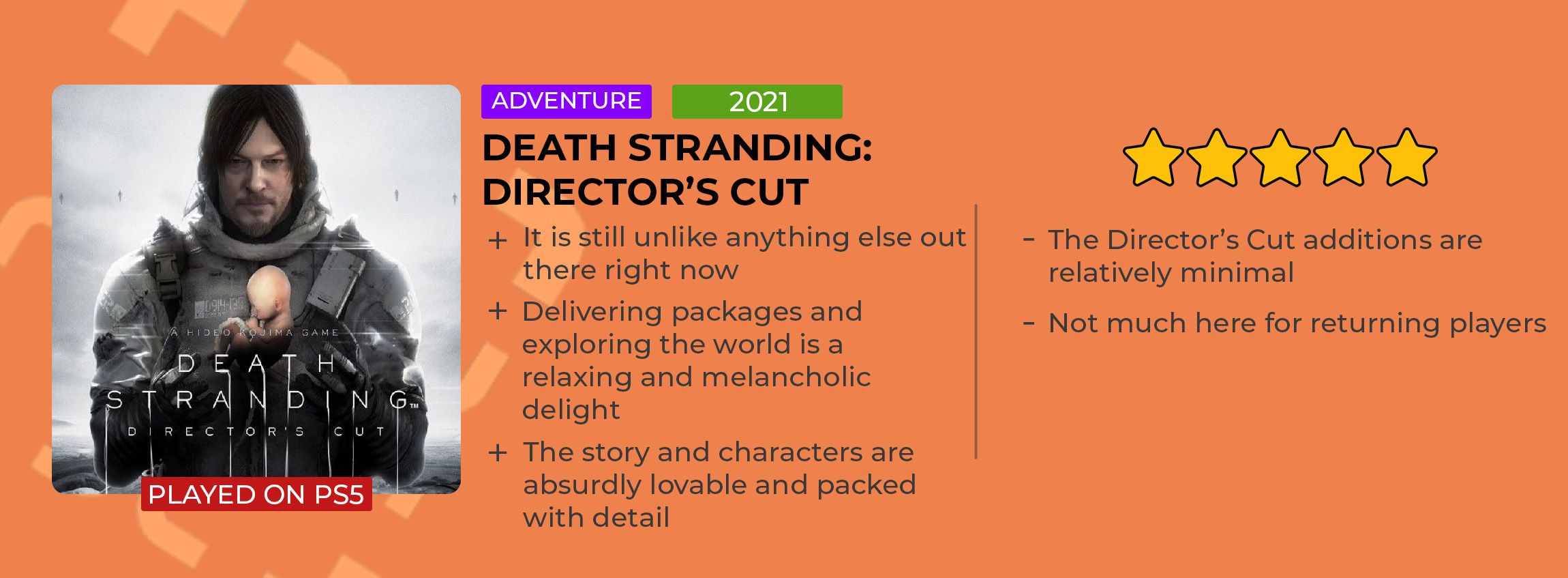 Death Stranding Directors Cut Review Card