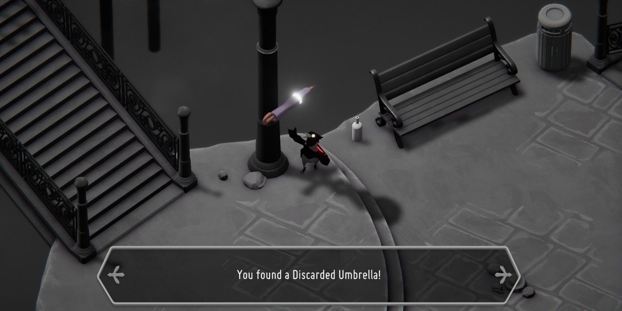 The Player Character holding up the Discarded Umbrella in Death's Door