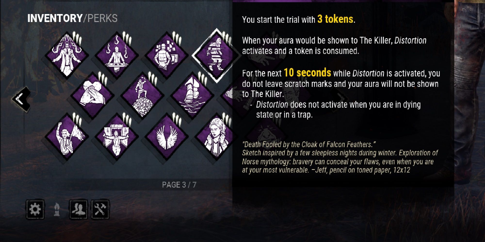 Distortion Dead By Daylight Perk Screenshot Of Description In Survivor Loadout Menu