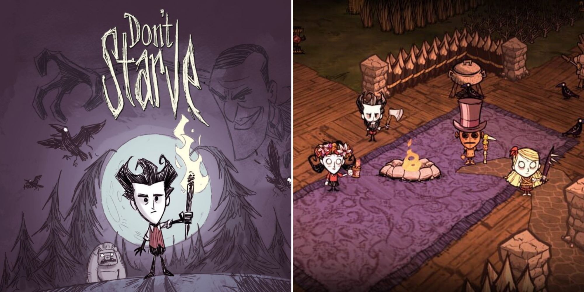 Don't Starve Cover Art - Players in Don't Starve Together around a campfire