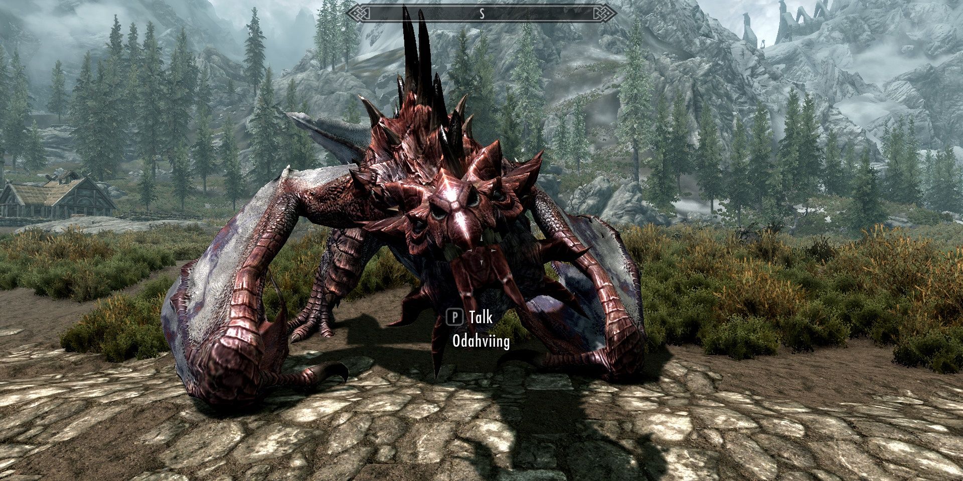 An in-game image from Skyrim of a dragon named Odahviing.