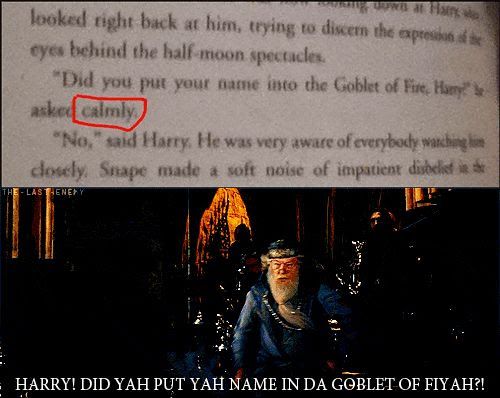 Dumbledore-Goblet-of-Fire-book-film-indescrepency-comparison-meme-Harry-Potter