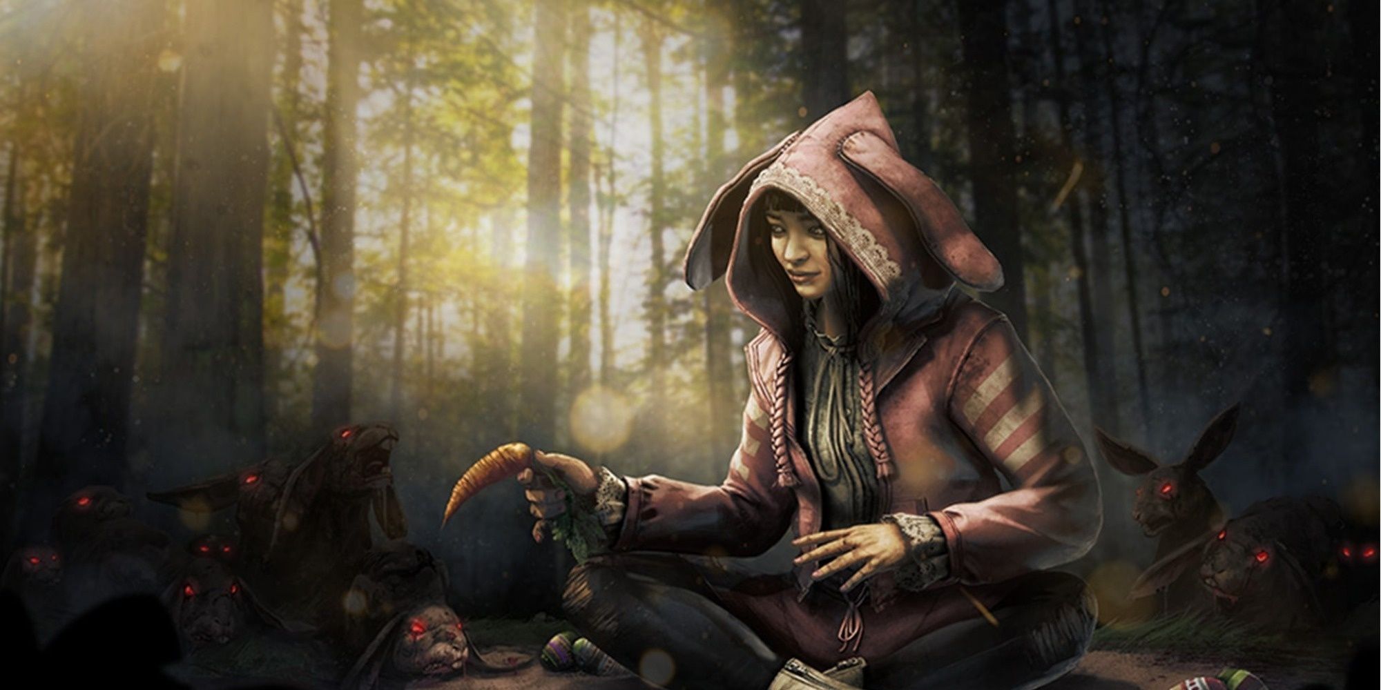 Feng Min playing with some creepy rabbits in Dead By Daylight