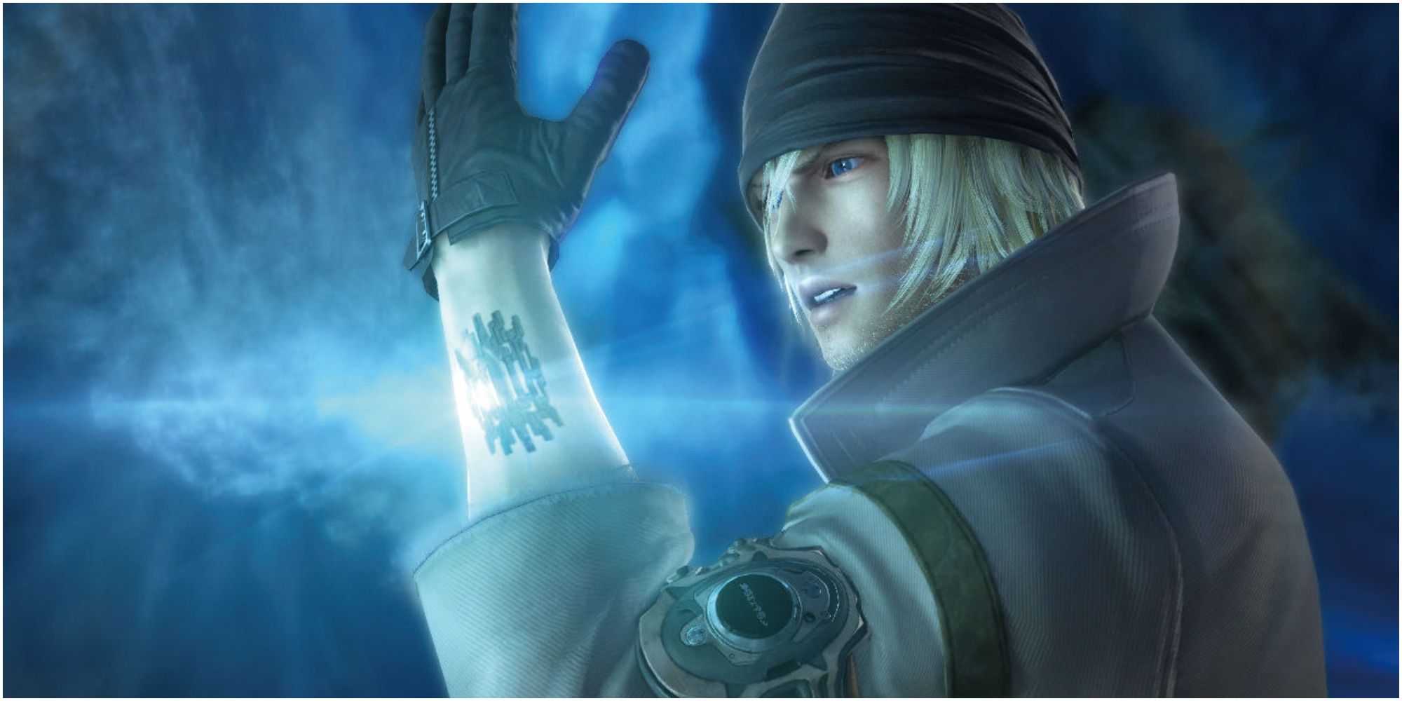 Snow from Final Fantasy 13 awakening his L'Cie Mark used to represent the Sacrificial Circle