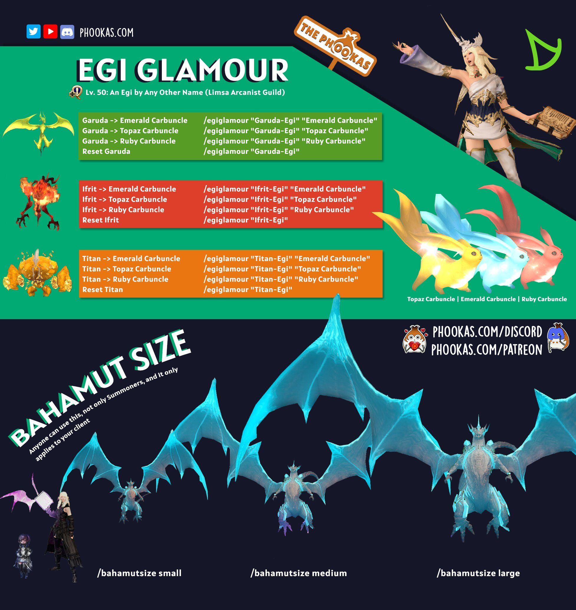 Final Fantasy 14 The Phookas infographics on egi glamors