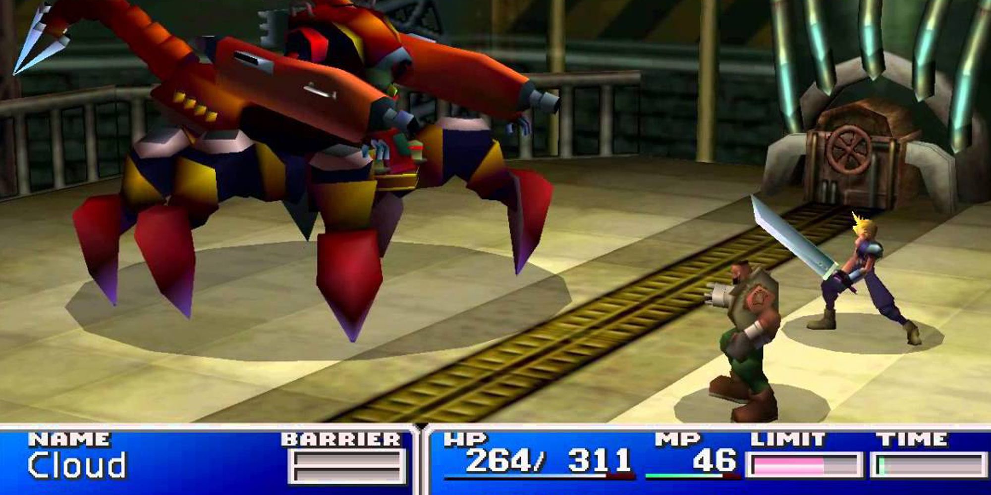 The original Final Fantasy 7 Cloud and Barret in combat.