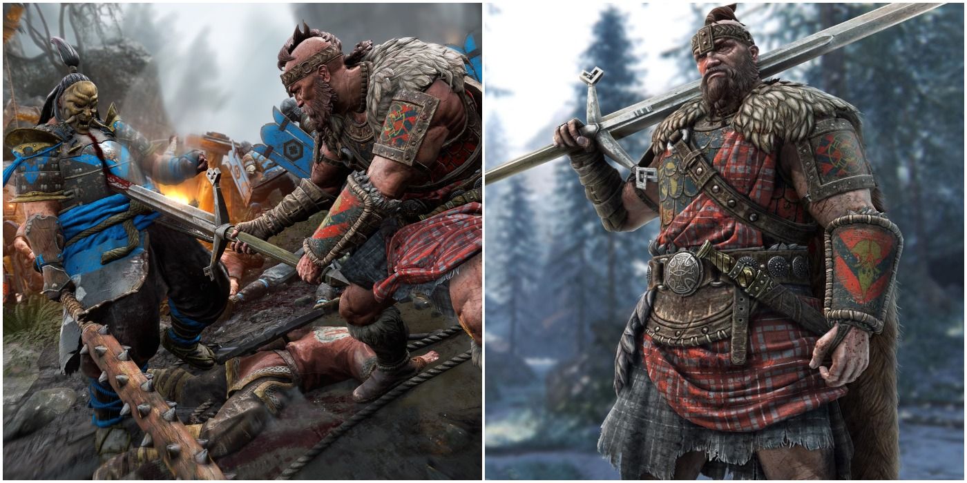 The Highlander executes an enemy (left) as he later stands proudly over the fact (right)