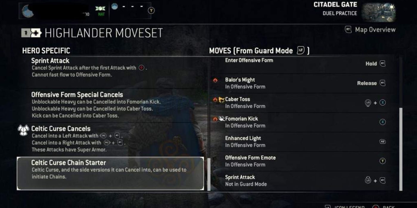 The Highlander's moveset screen in For Honor