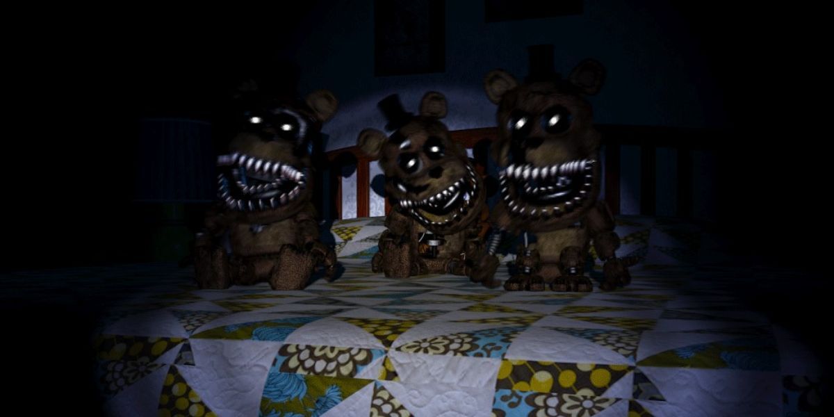 Five Nights At Freddy's 4 - Nightmare Freddy's Freddles Sitting On A Bed