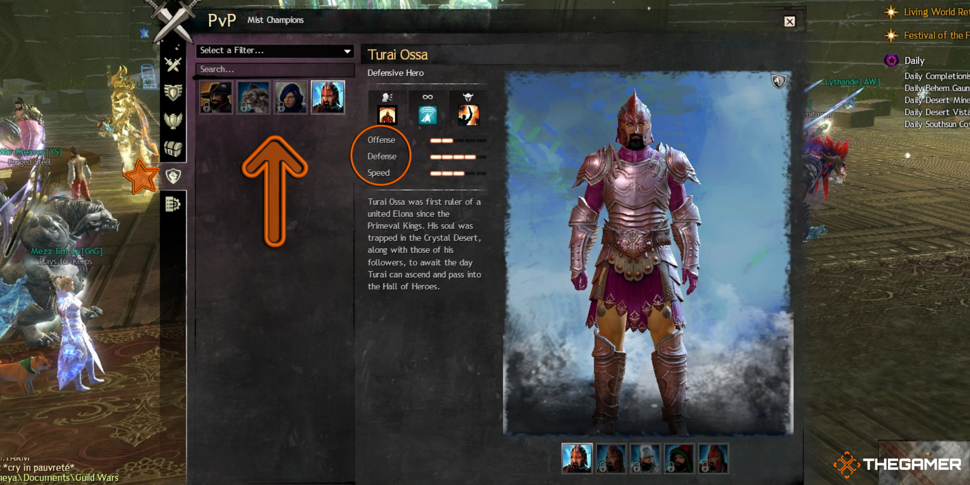 GW2 - Screenshot showing the player the details of the Mist Champions tab on the PvP menu