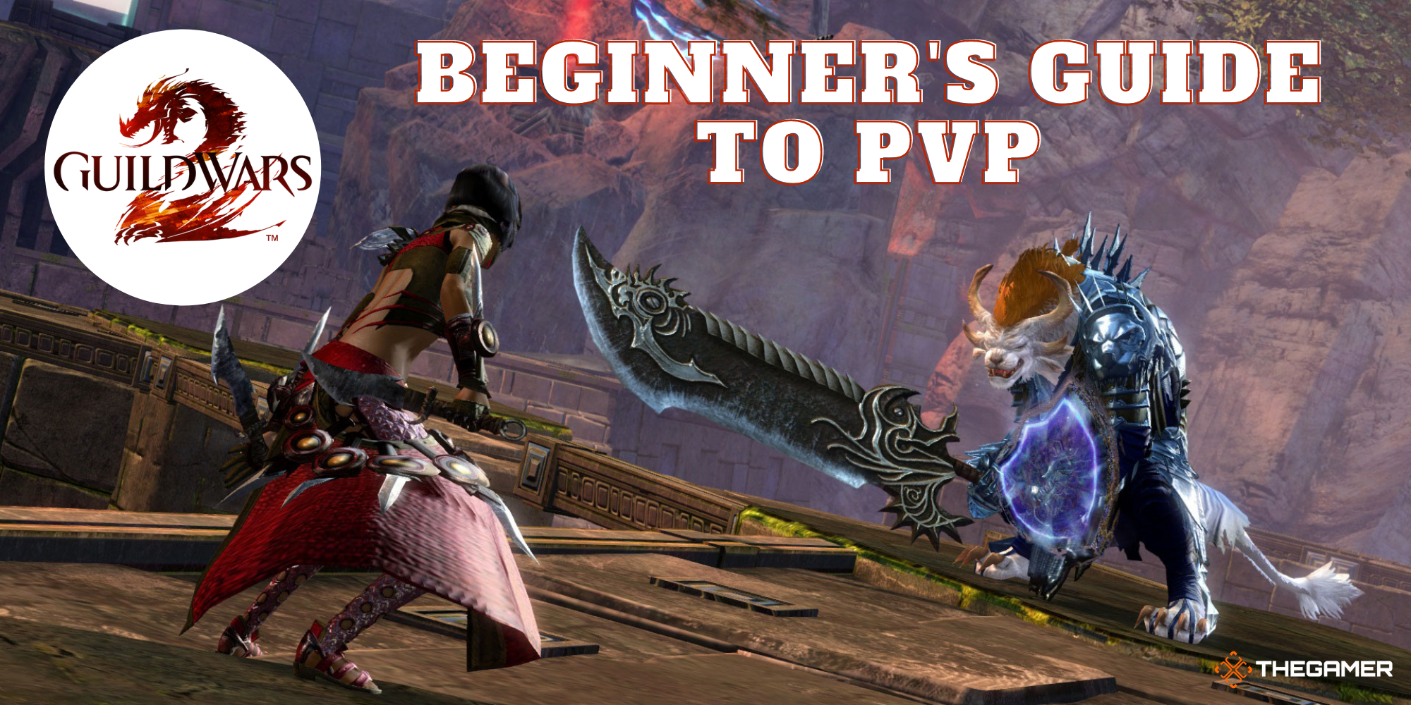 GW2 - Title Card reading Beginner's Guide To PvP, background features two players fighting