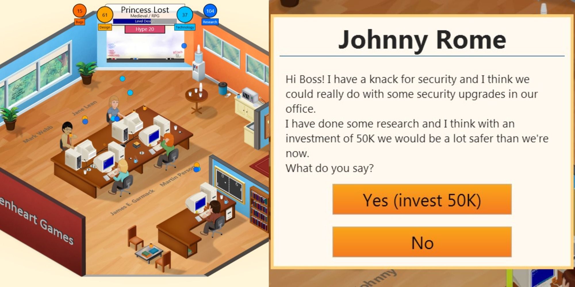 Game Dev Tycoon Investment look and office game