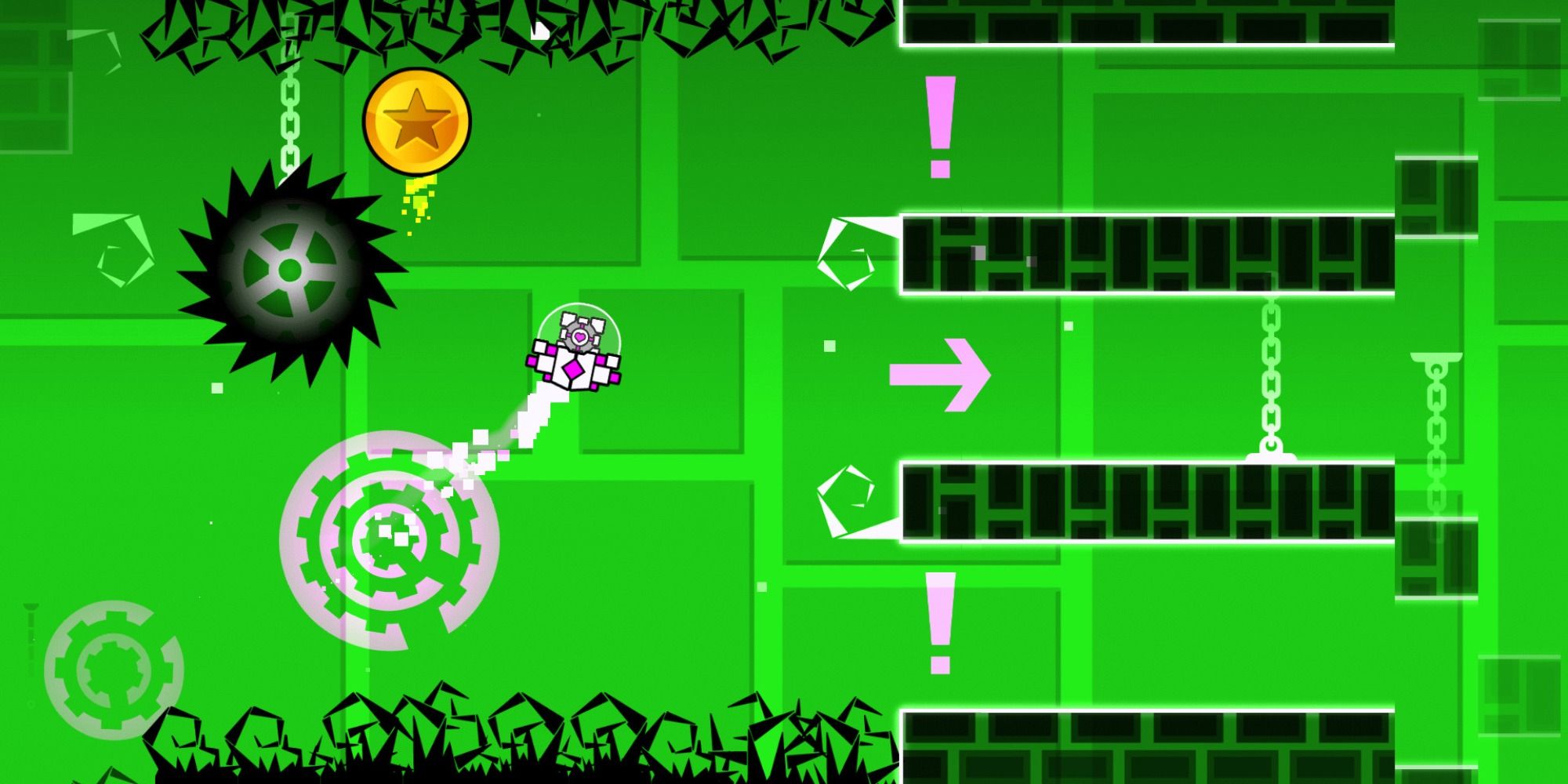 Geometry Dash - The Main Character Uses A Spaceship To Navigate Around Obstacles