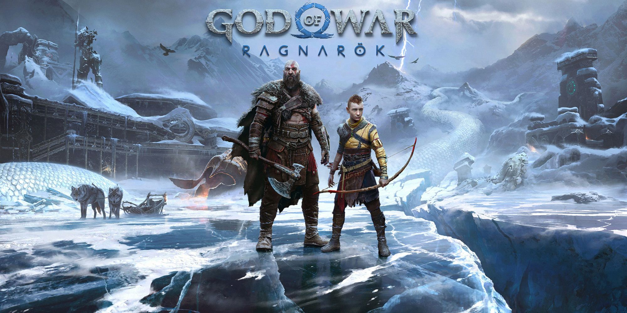 God of War Ragnarok-Feature-Bild mit Atreus und Kratos, die auf einer Eiskappe stehen