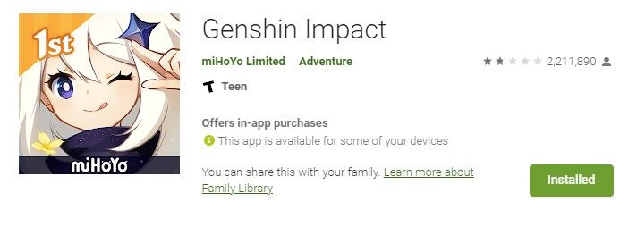 Google Play Store Screenshot Genshin Impact Review Bomb
