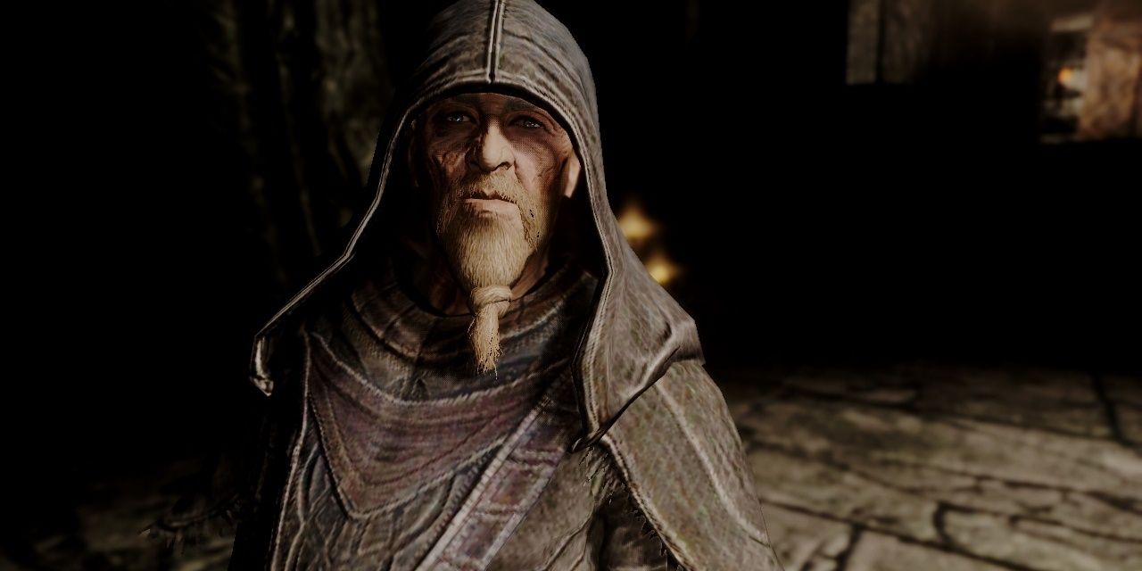 A Greybeard from Skyrim standing alone.