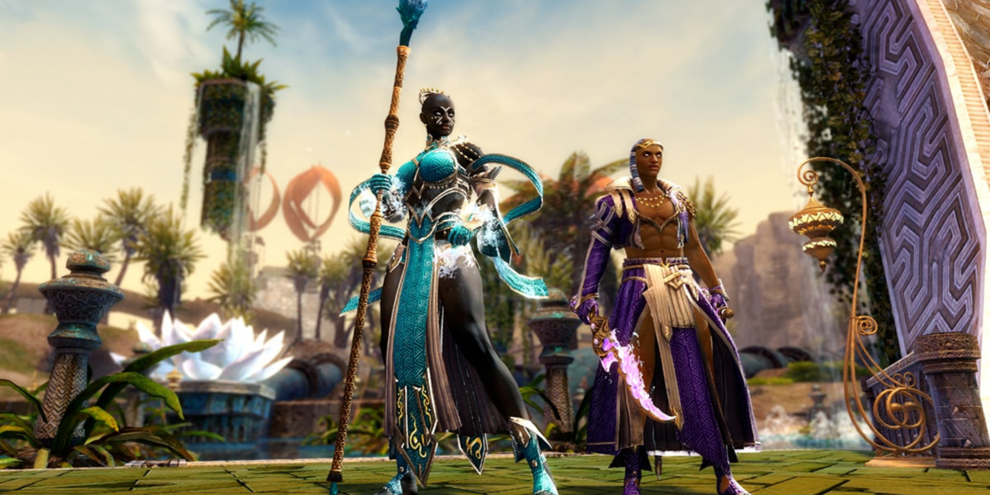 Guild Wars 2 - In-Game screenshot of a players wearing Elonian Elementalist Armour