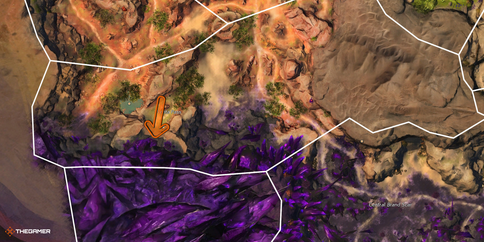 Guild Wars 2 - map of Jahai Bluffs with arrow directing you to Sun's Refuge