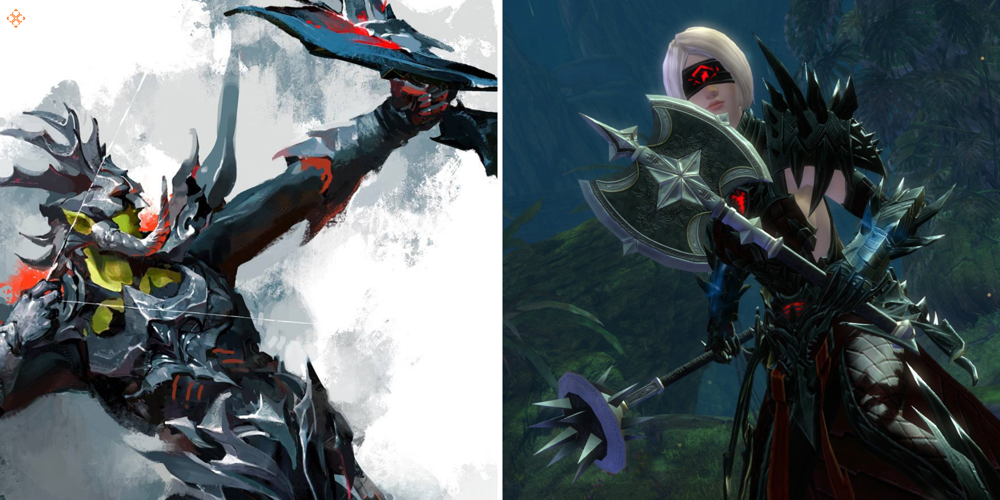 Guild Wars 2 Revenant - Concept art on left, Player in-game screenshot on right